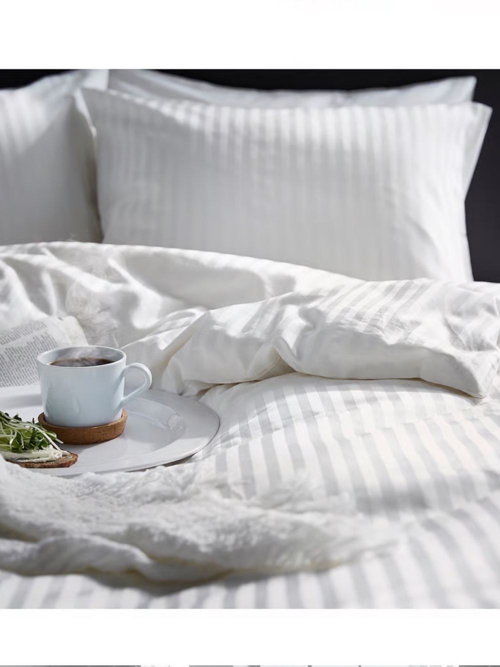 IKEA NATTJASMIN White Striped Cotton Duvet and Pillowcase Set IKEA Queen